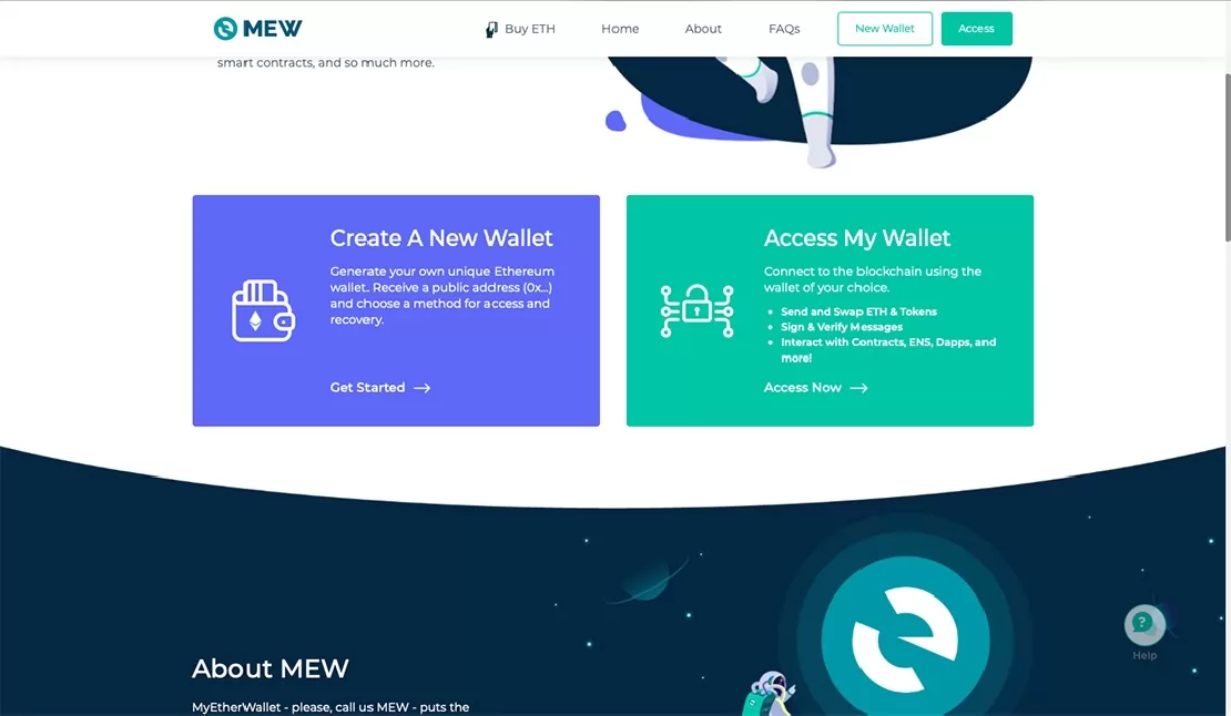 MyEtherWallet asztali online felület 